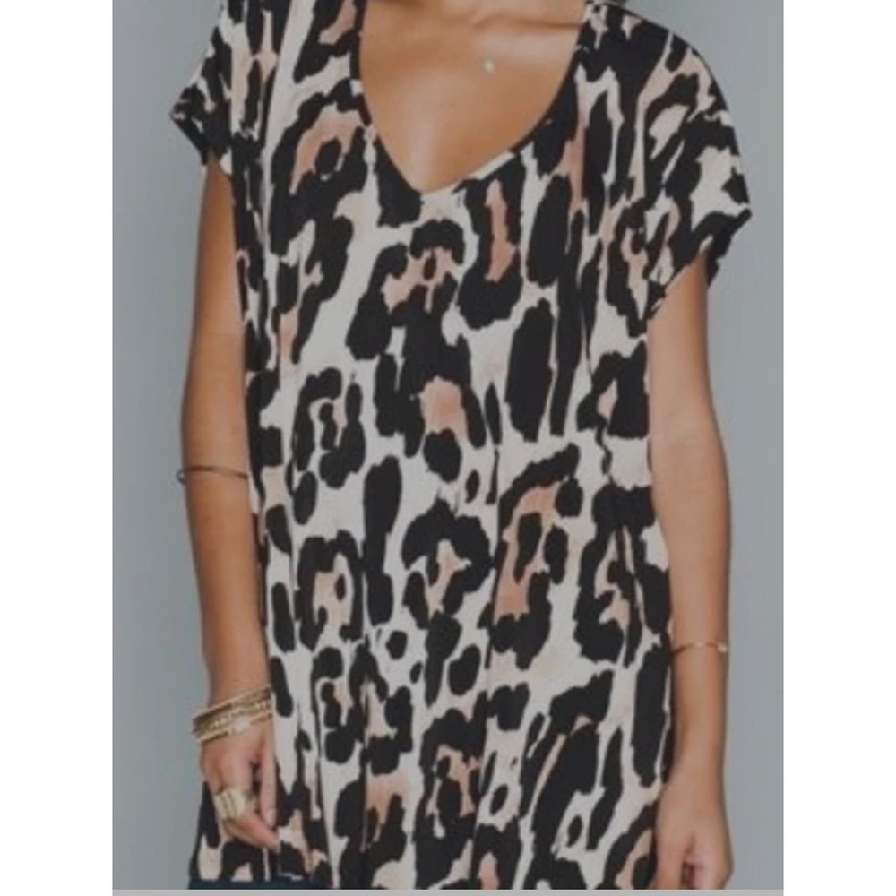 Show Me Your MUMU Womens Small Cheetah Print Short Sleeve Carter Stretch Tunic